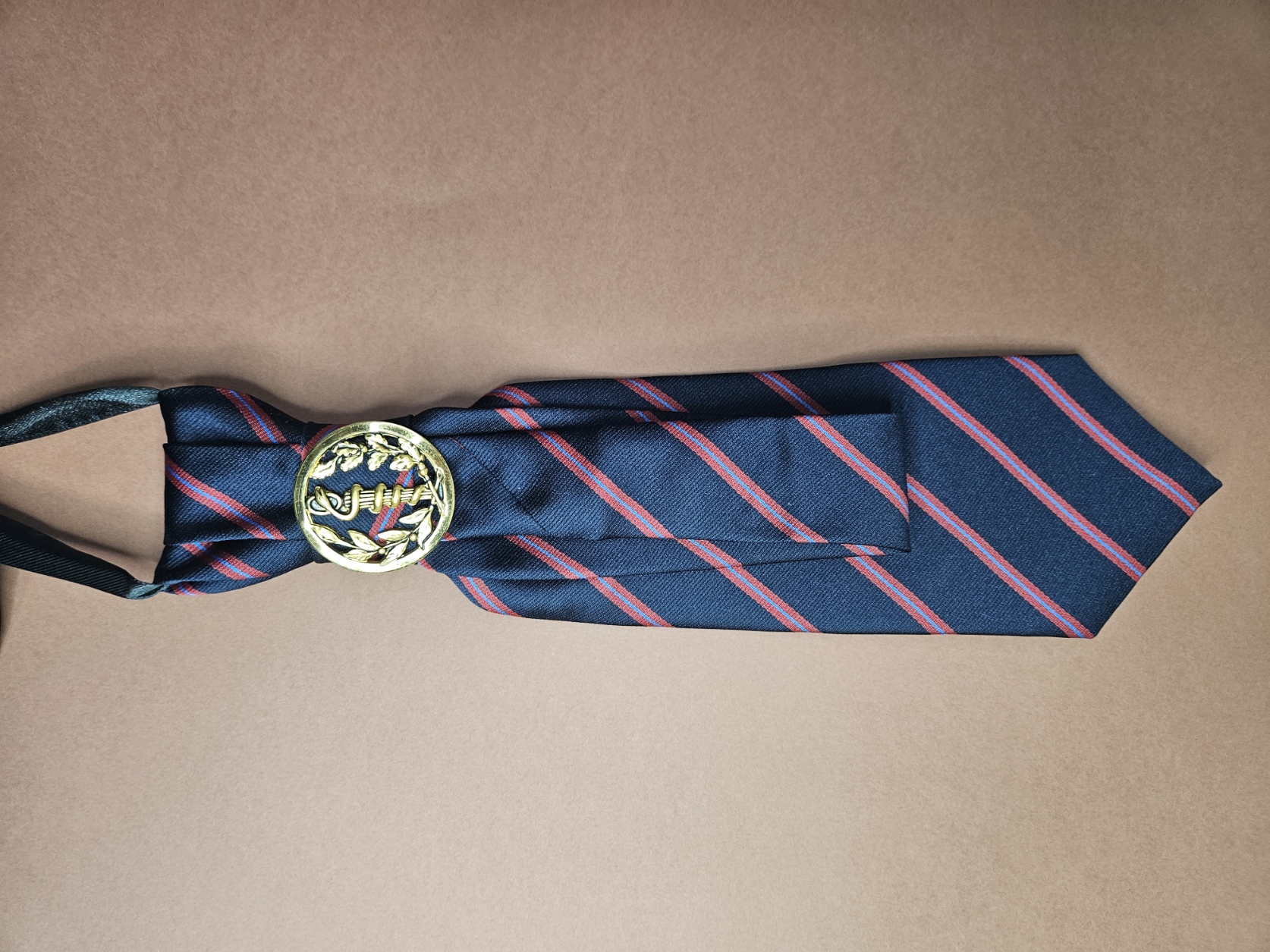 Navy blue tie with red stripes