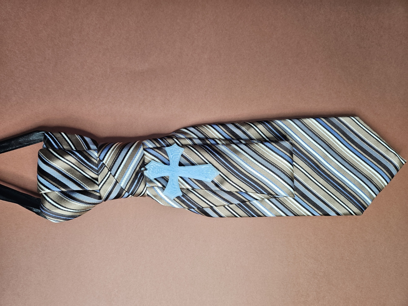 Brown, Blue, and White Striped Tie